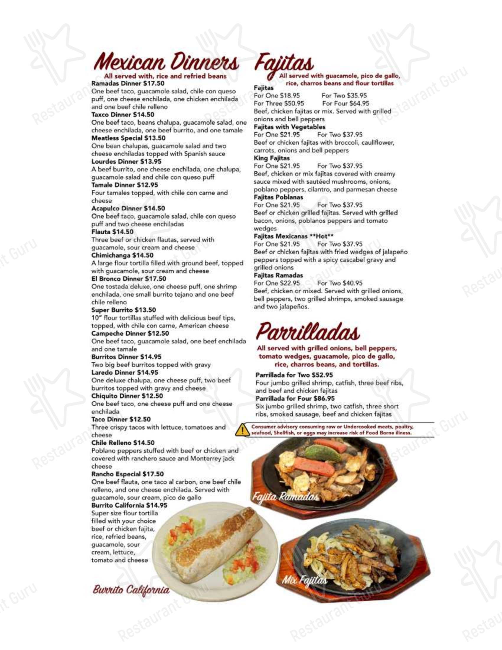 Меню ресторана Las Ramadas Mexican Grill & Bar - Меню напитков