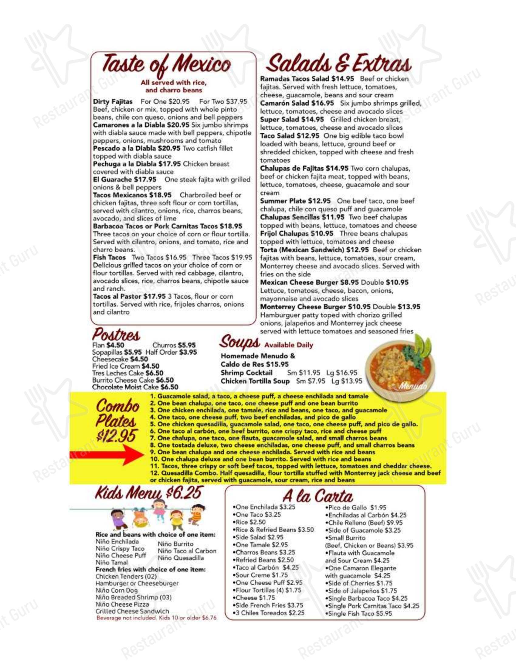 Меню напитков ресторана Las Ramadas Mexican Grill & Bar в Спринге