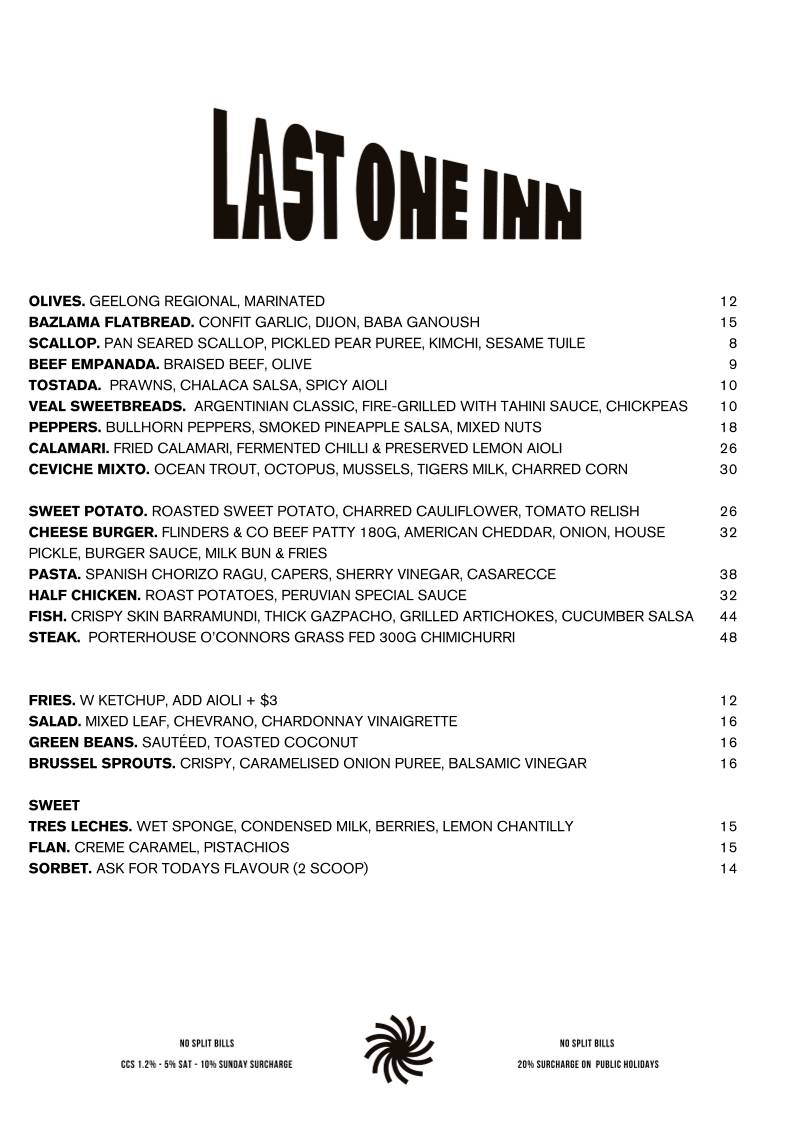 Last One Inn меню