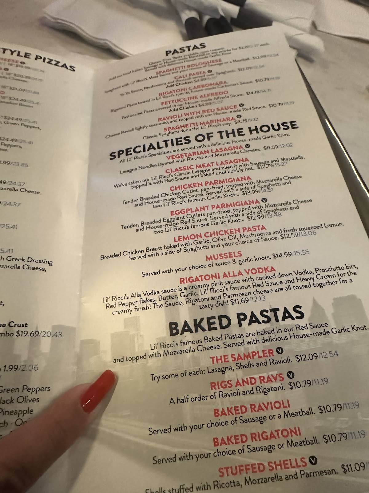Lil' Ricci's NY Pizza & Pasta - Parker меню