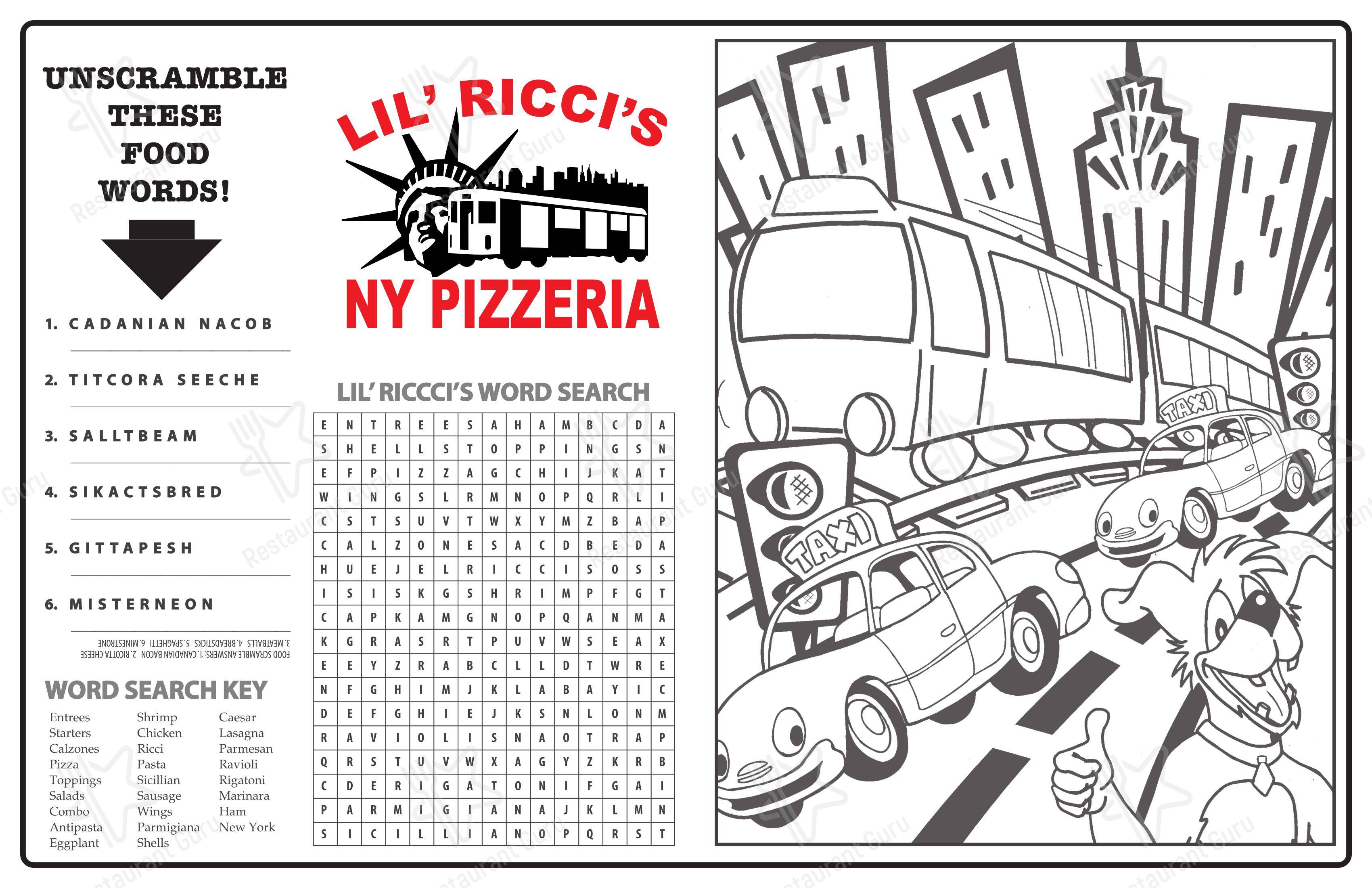 Меню напитков пиццерии Lil' Ricci's NY Pizza & Pasta - Parker в Паркере