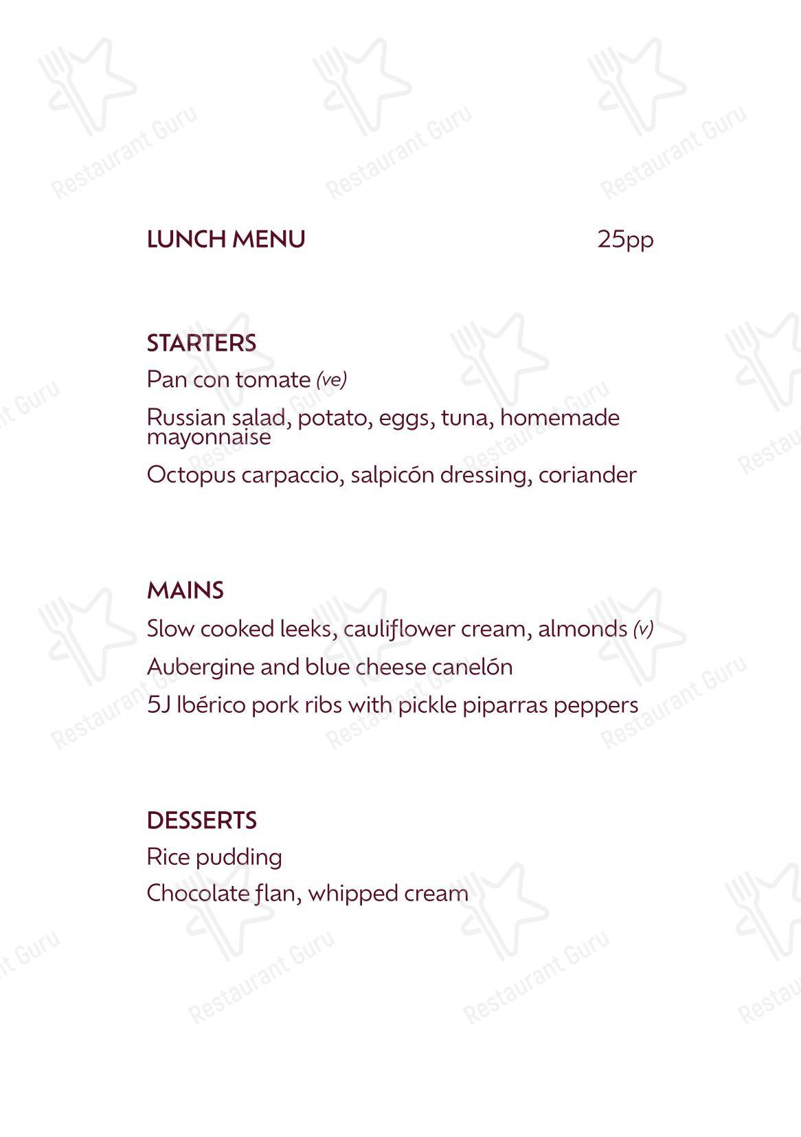 Christmas Menu ресторана Lolo by José Pizarro