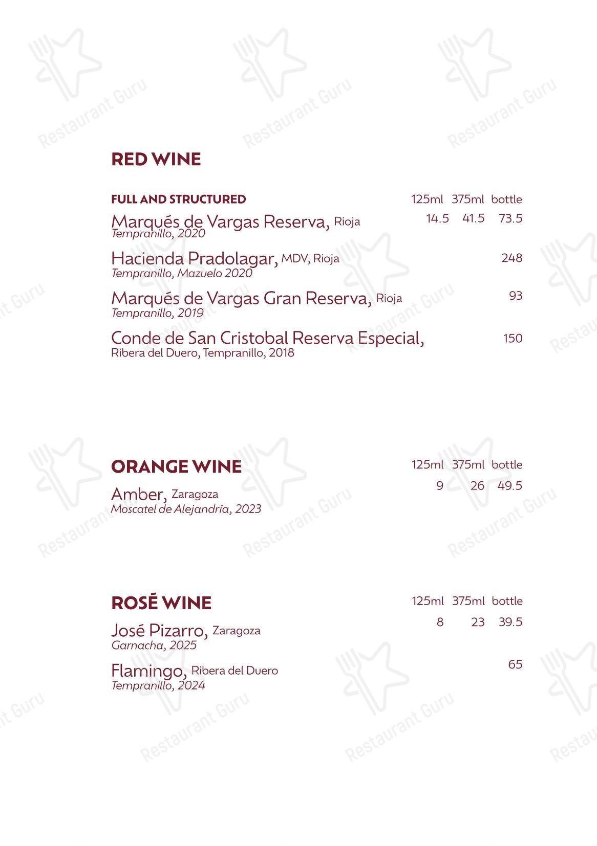 Меню ресторана Lolo by José Pizarro - Bistro Menu