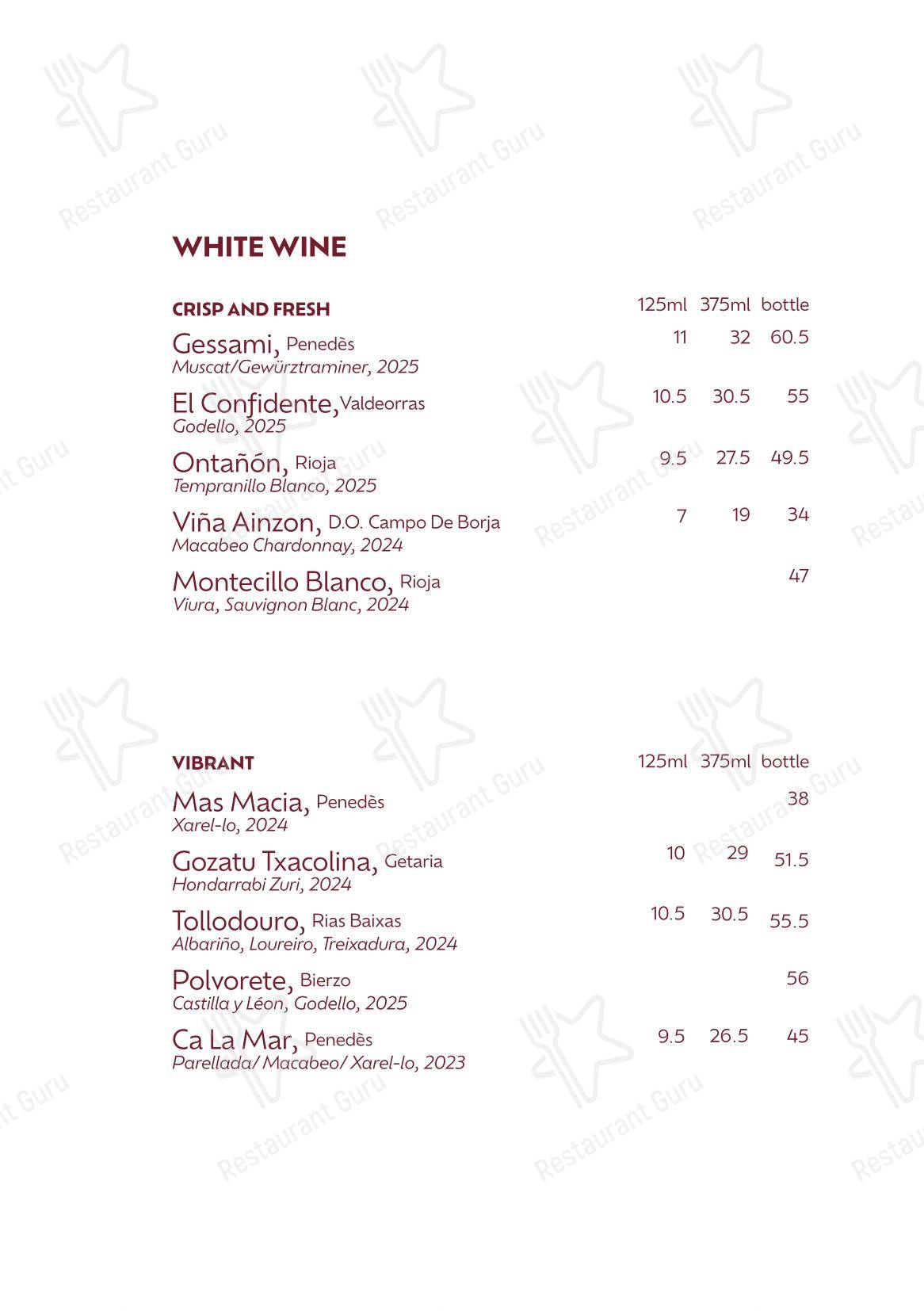 Bistro Menu ресторана Lolo by José Pizarro в Лондоне