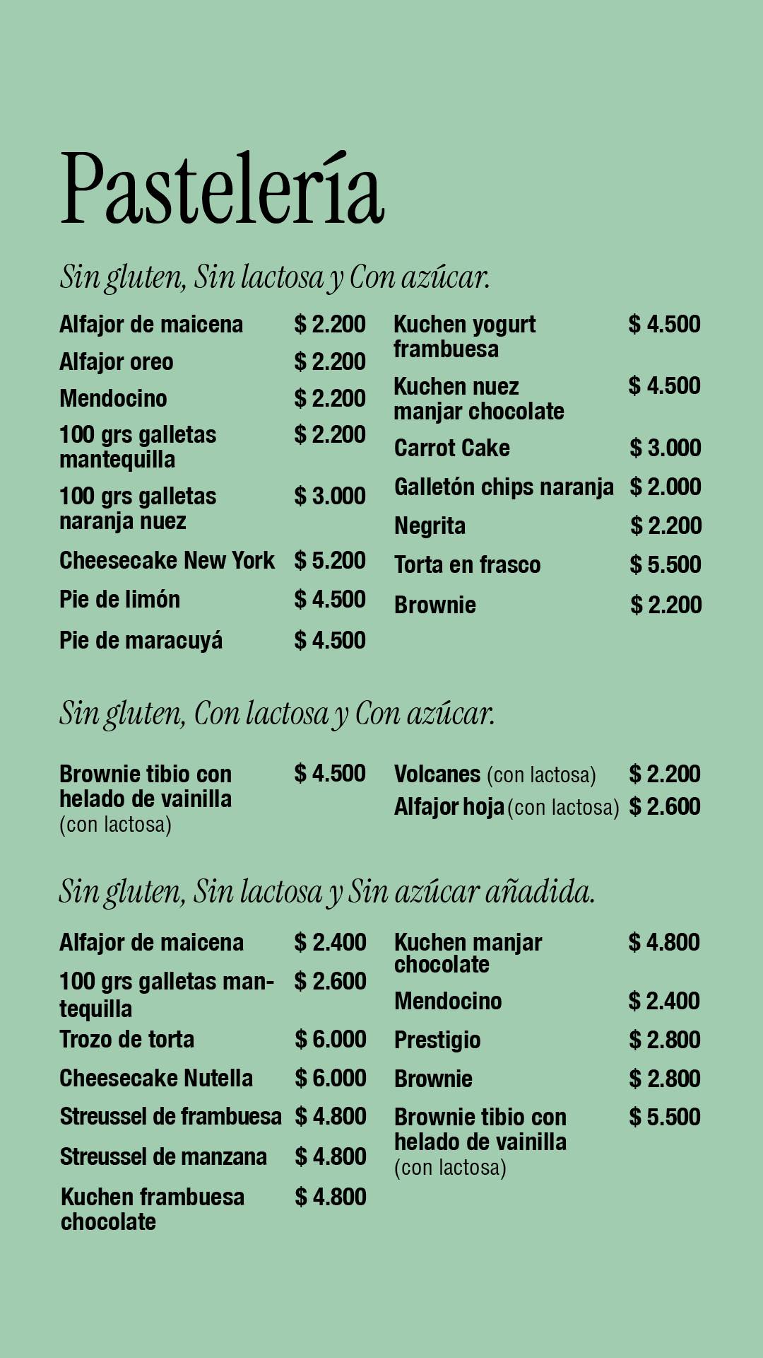 Low & Free (Cafetería) меню