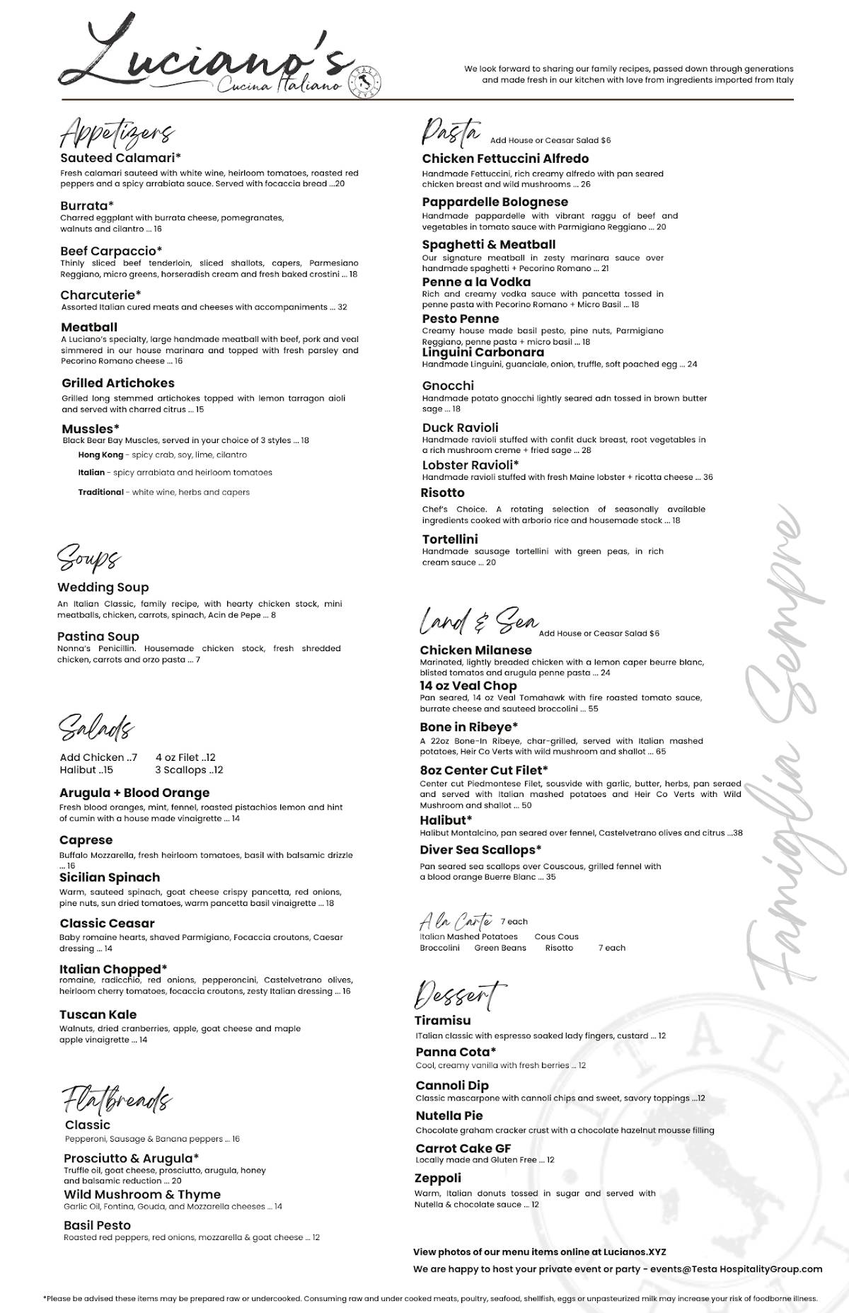 Luciano's Cucina Italiana меню