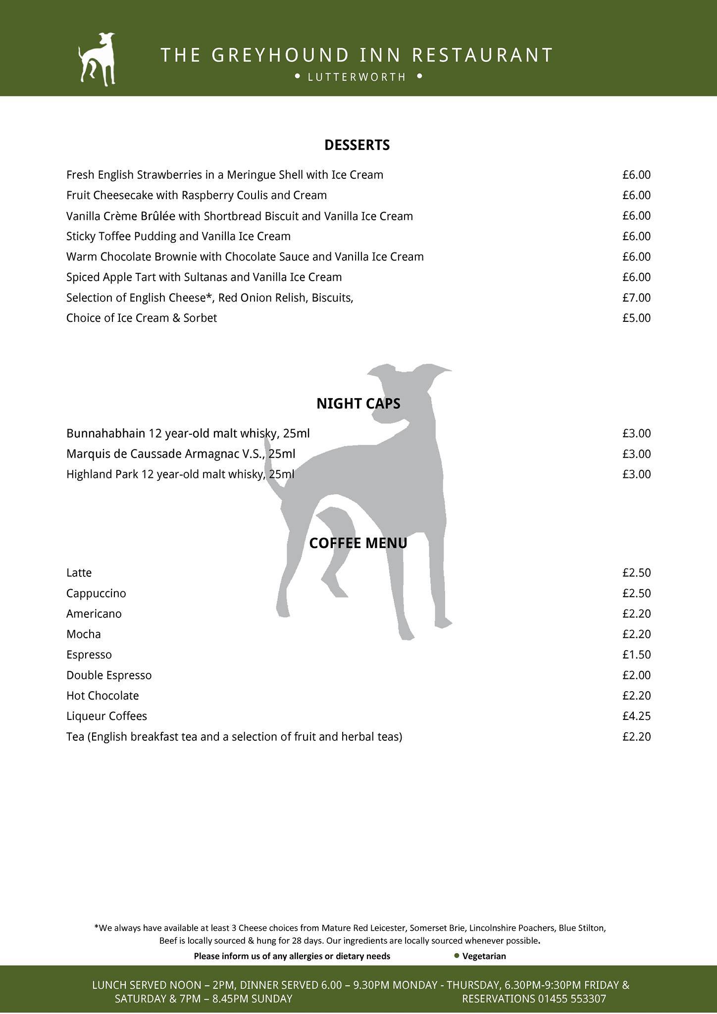 Greyhound Coaching Inn меню
