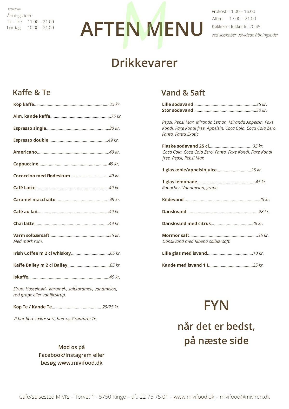 MIVI's café & spisested меню