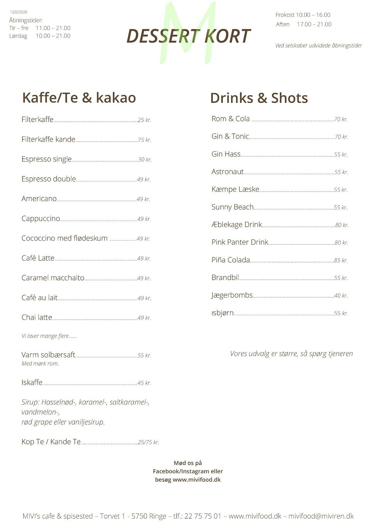 MIVI's café & spisested меню