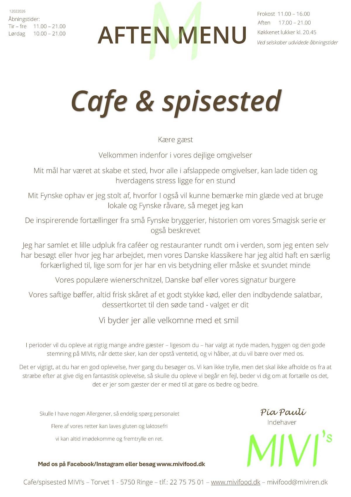 MIVI's café & spisested меню