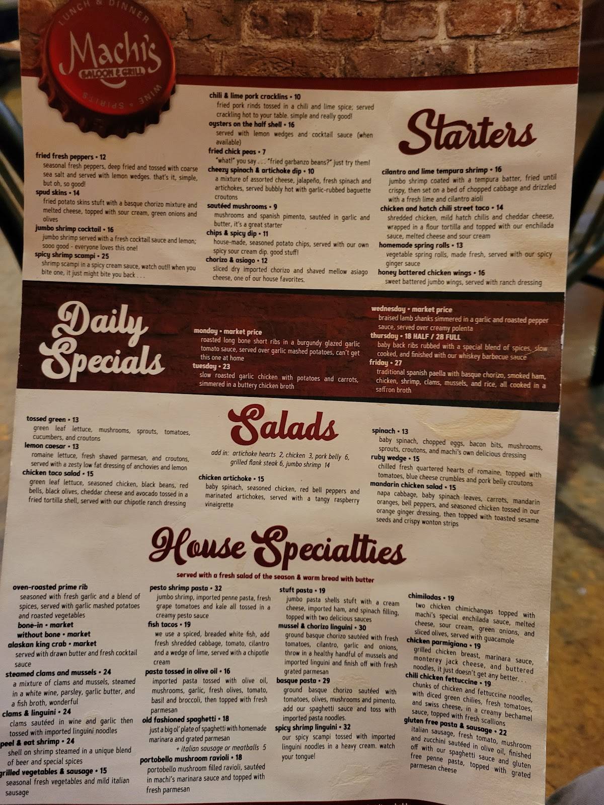 Machi's Saloon & Grill меню