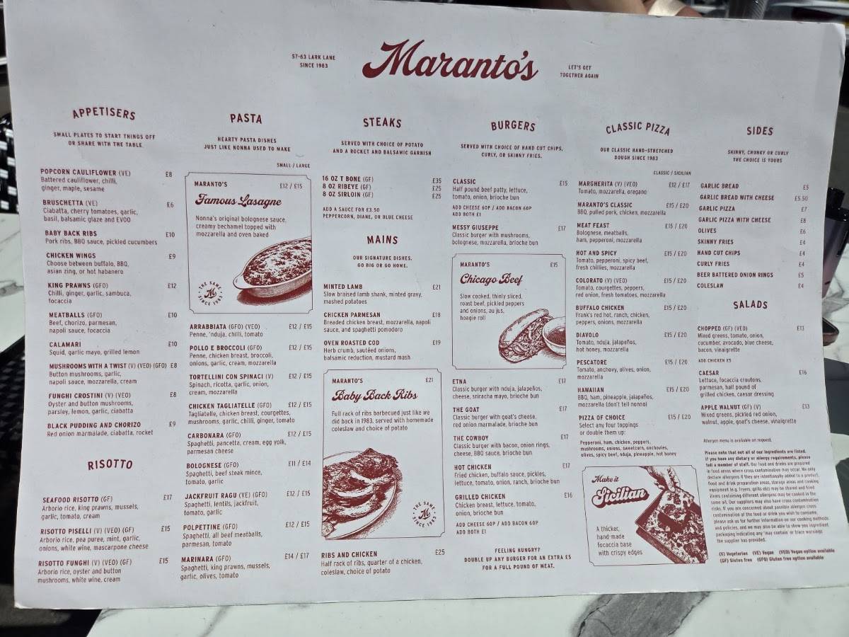 Maranto's меню