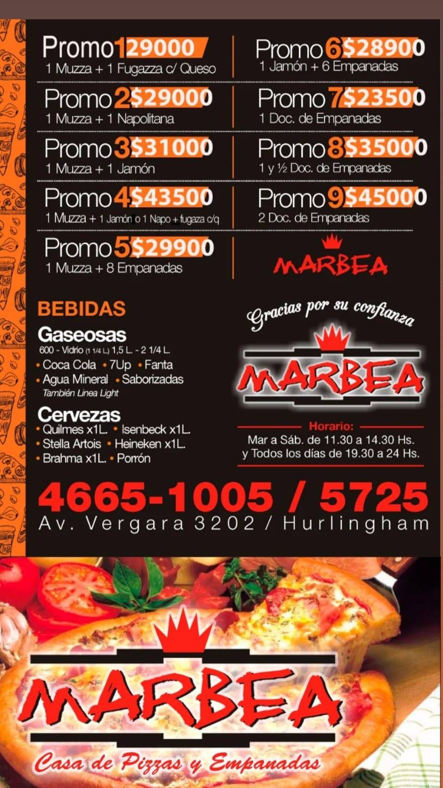 Marbea Pizzería меню