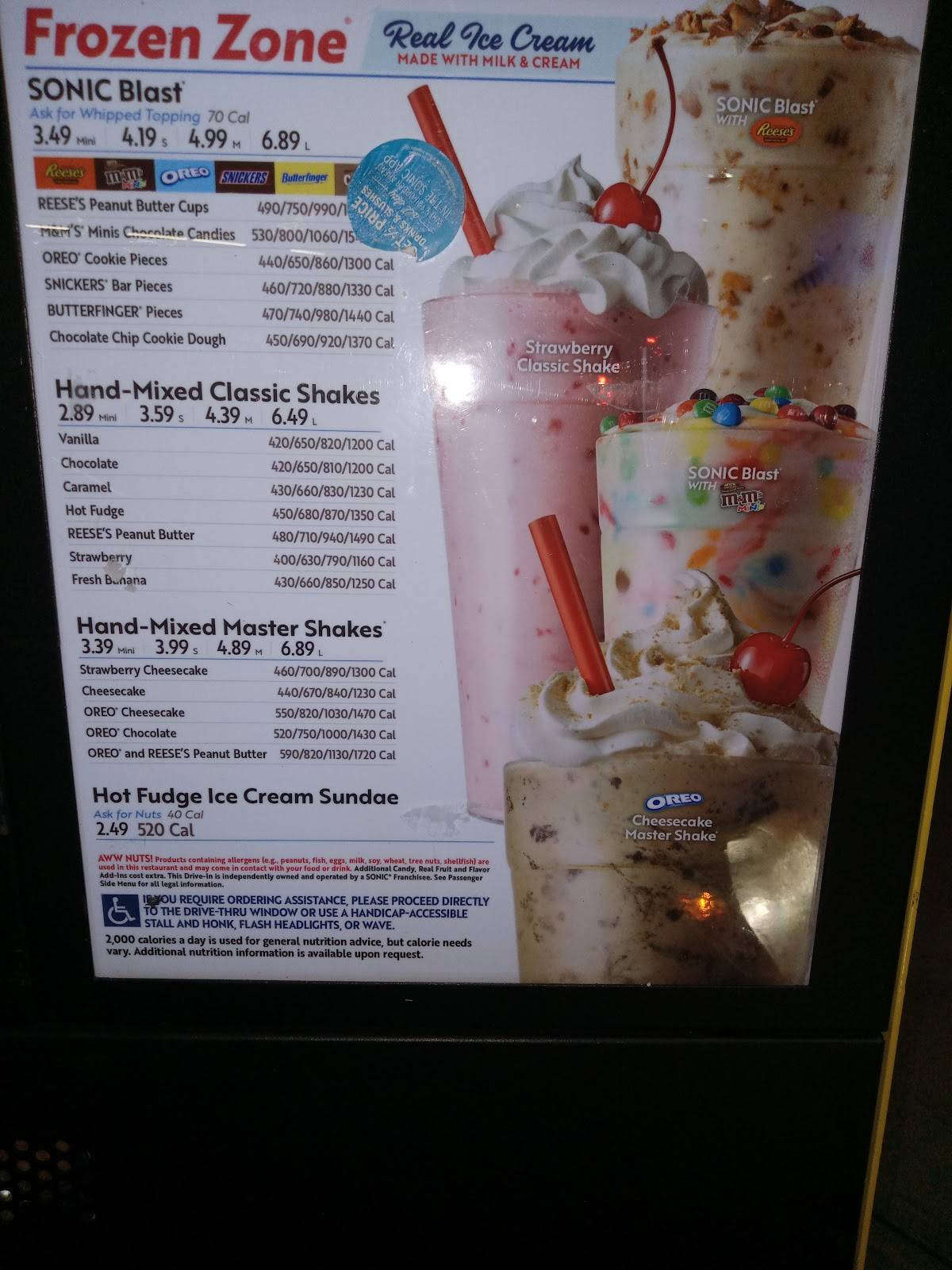 Sonic Drive-In меню