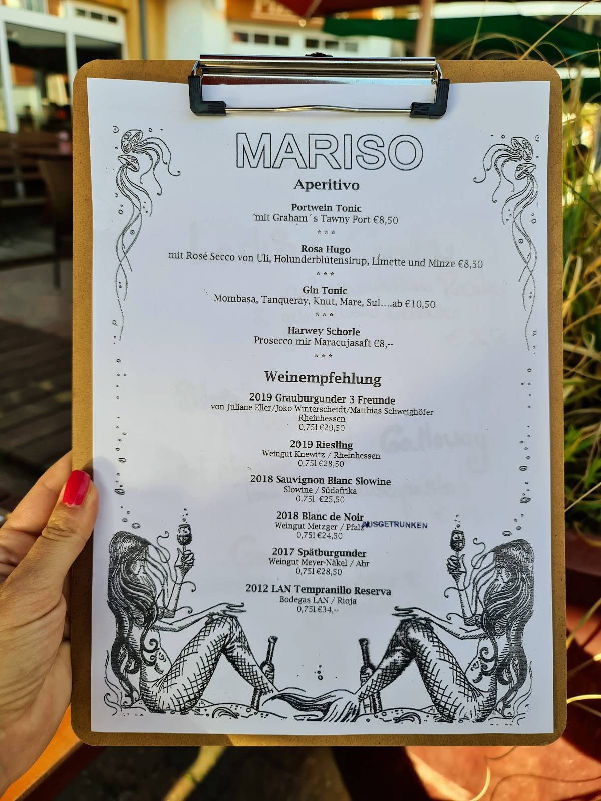 Restaurant Mariso меню