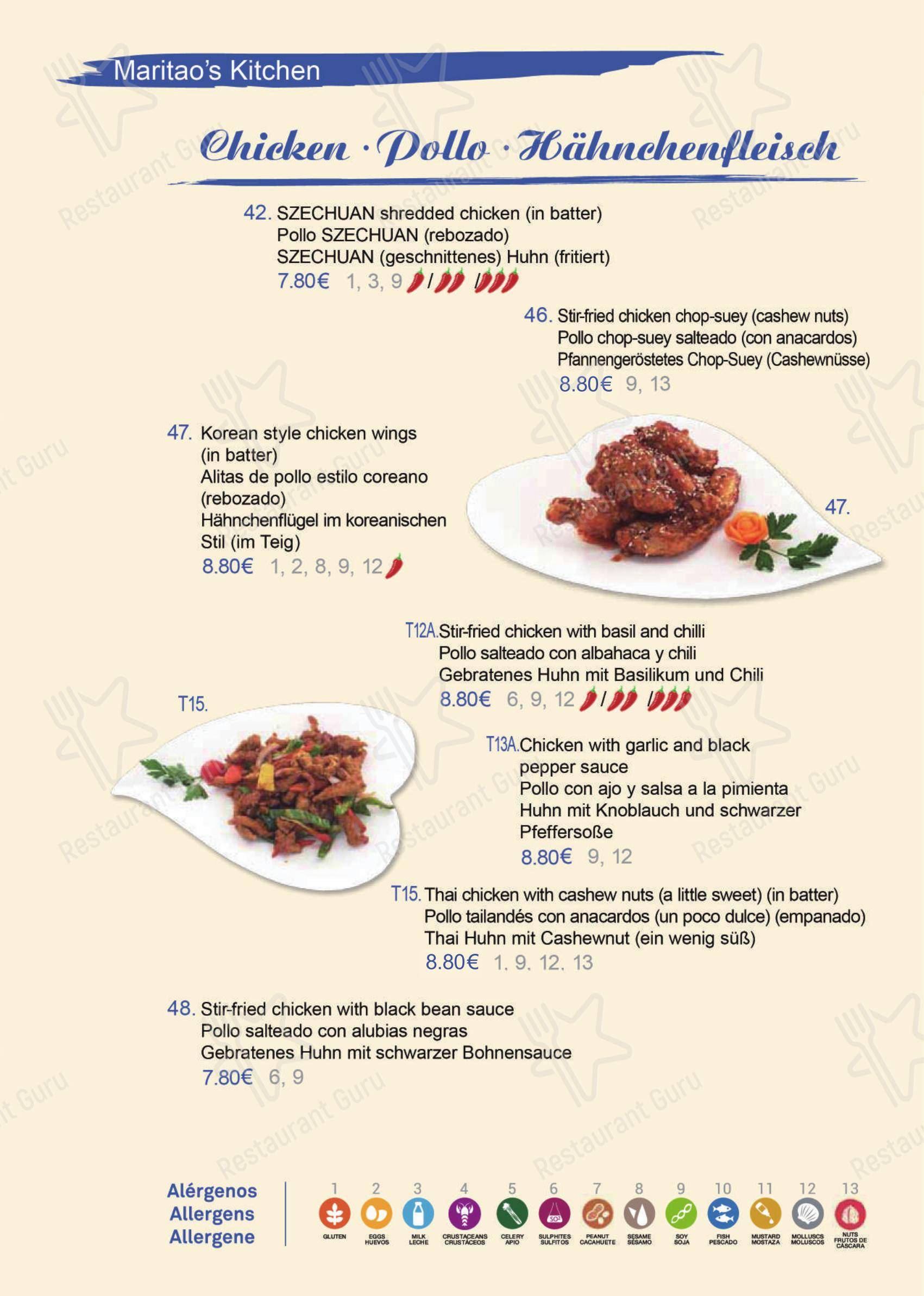 Основное меню ресторана Maritaos Kitchen - Rojales в Рохалесе
