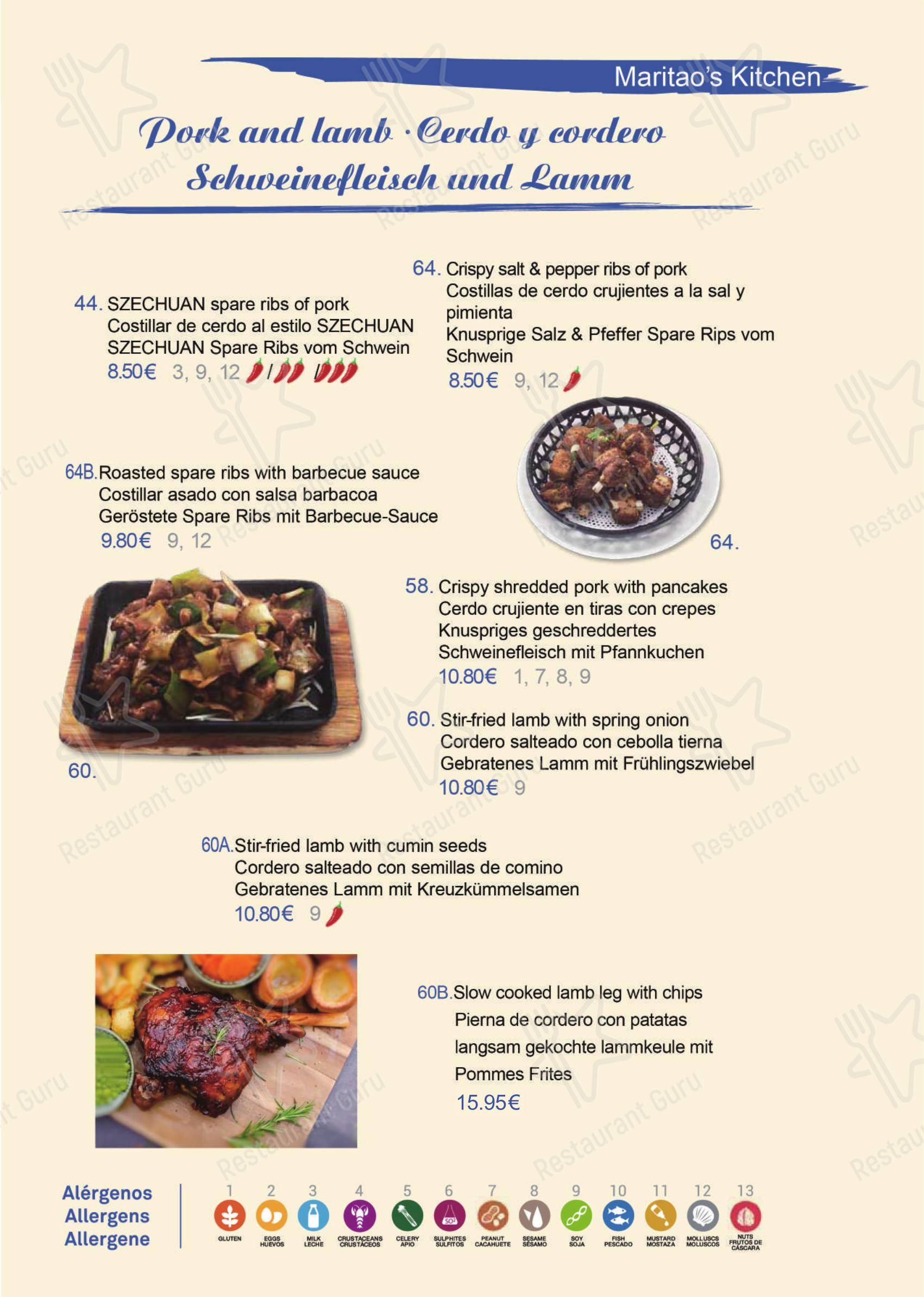 Основное меню ресторана Maritaos Kitchen - Rojales
