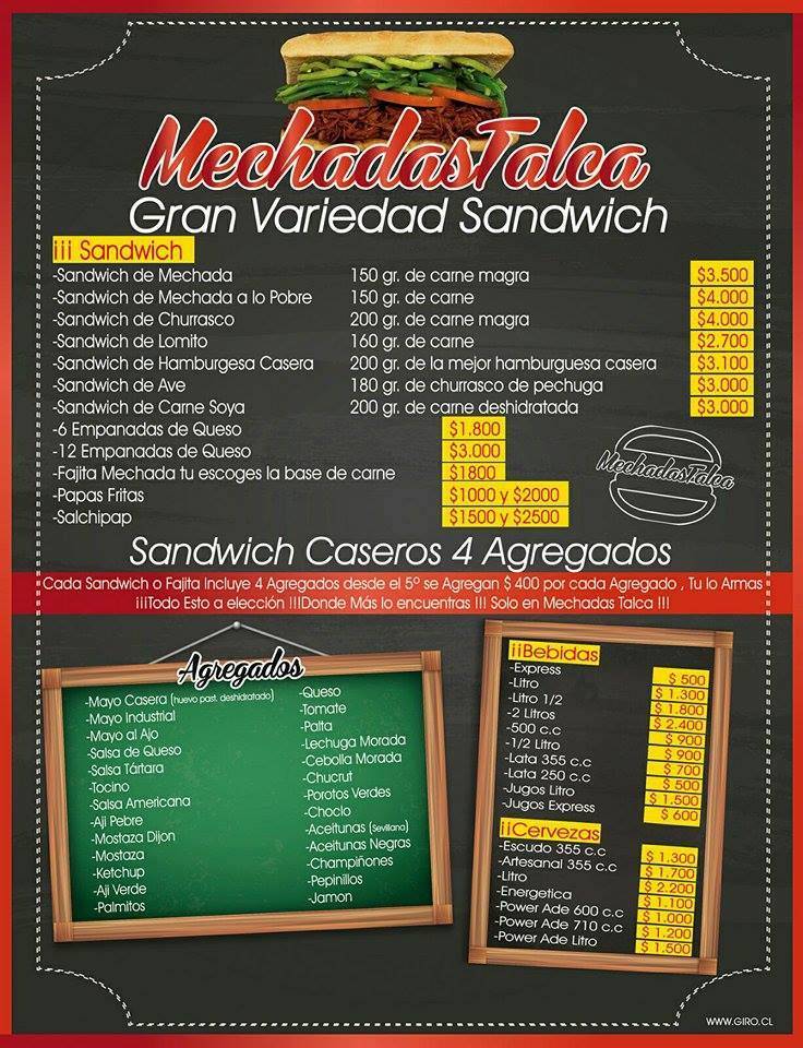 Mechadas Talca меню