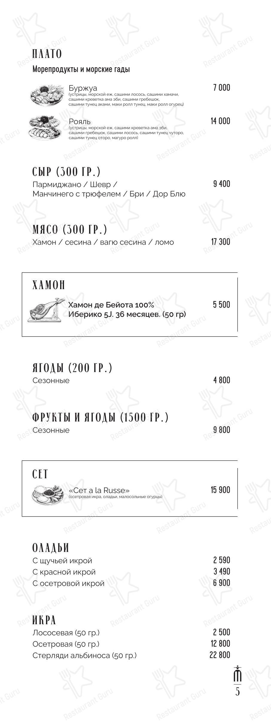 Mendeleev. Bar & Music в Москве - Меню