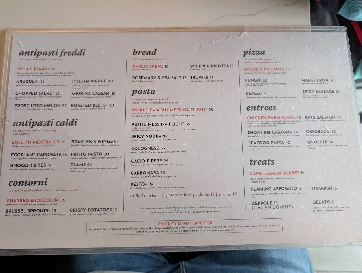 Messina Modern Italian Kitchen меню