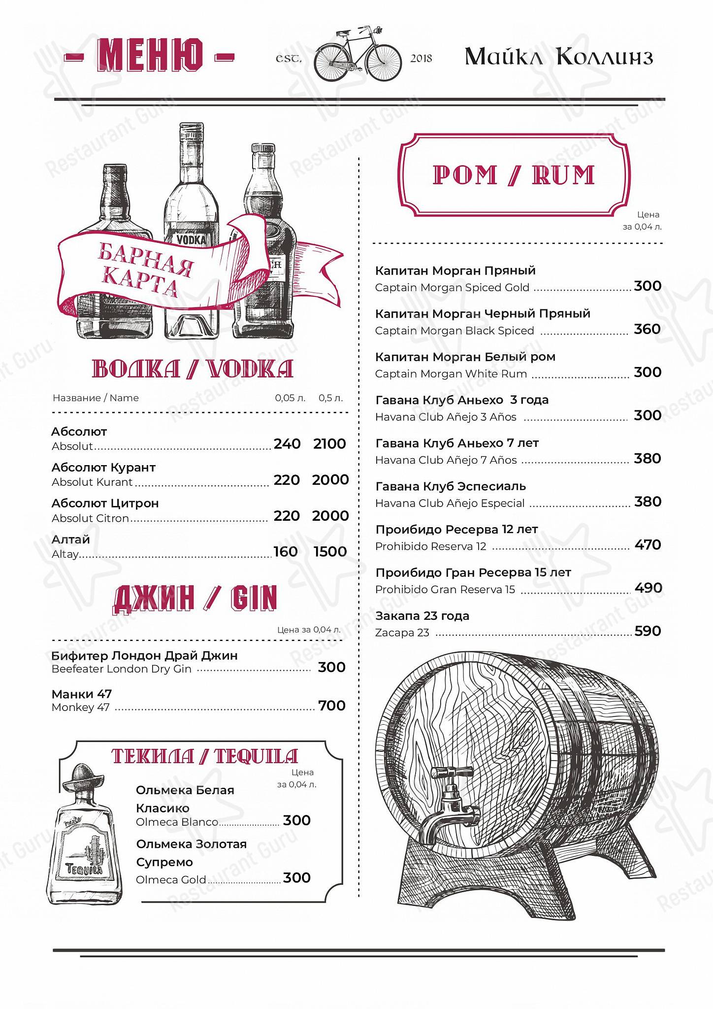 Майкл Коллинз в Москве - Коктейльная карта