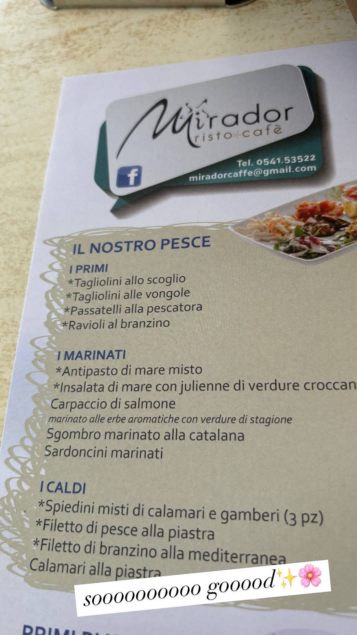 Mirador cafe меню
