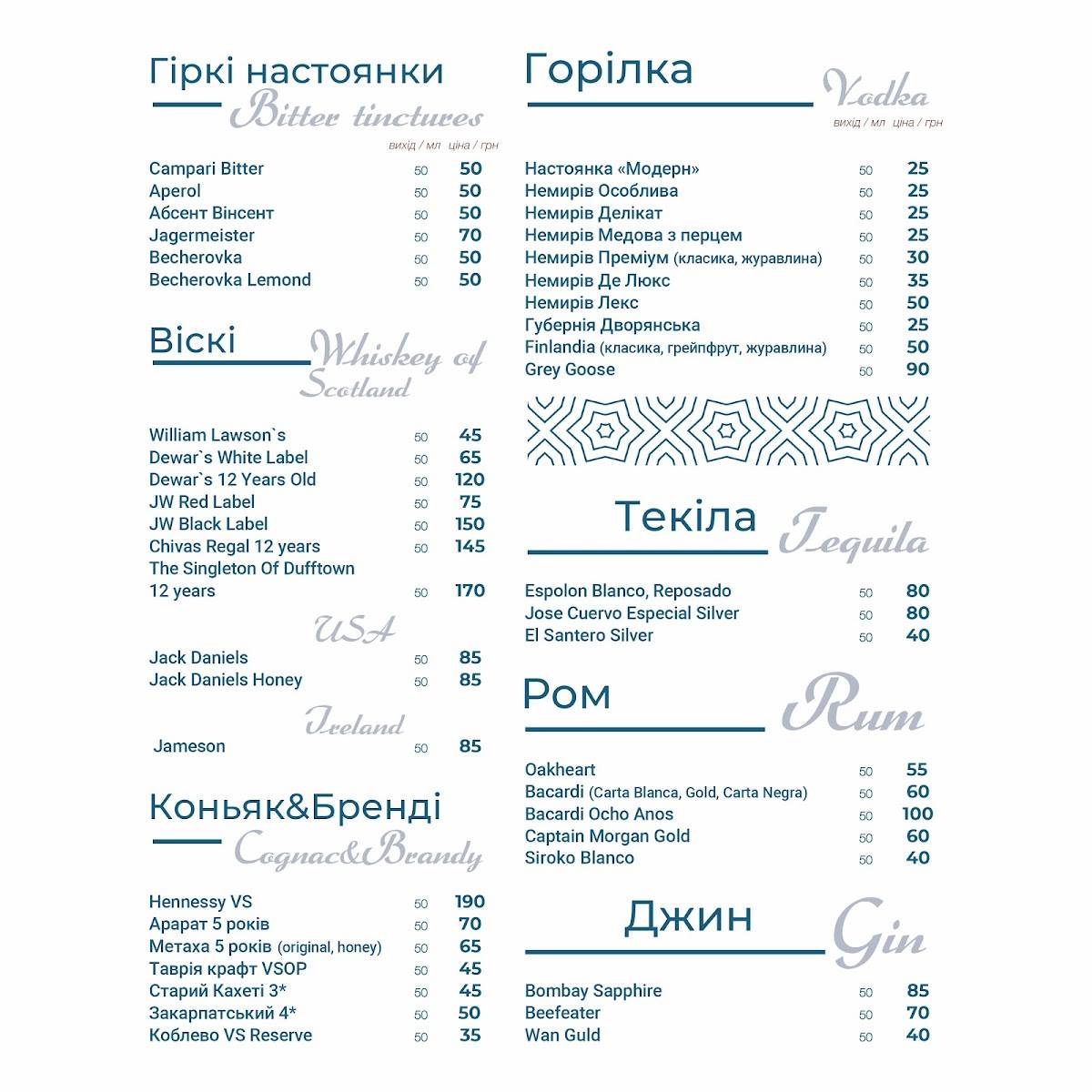 Modern меню