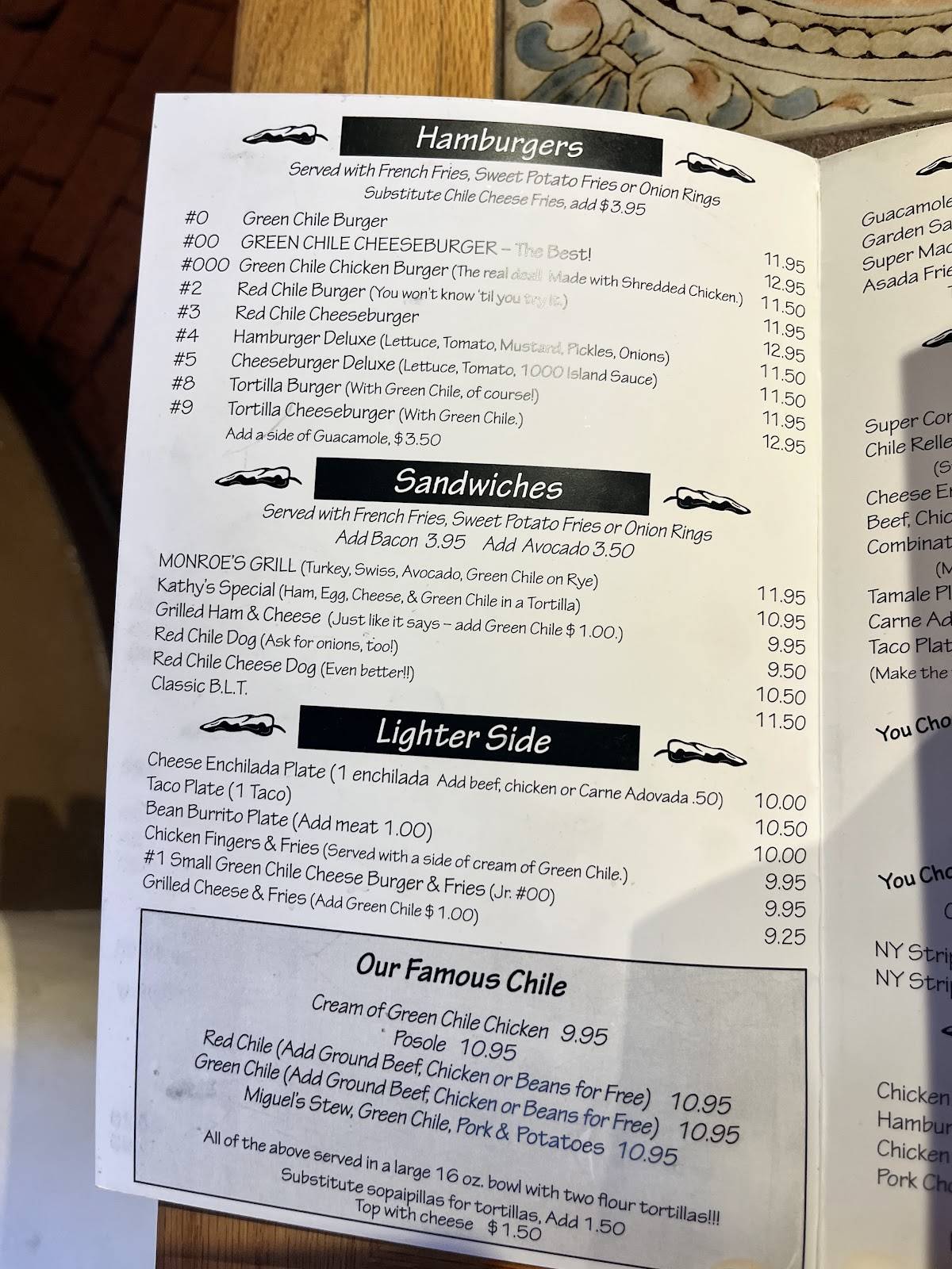 Monroe's Restaurant меню