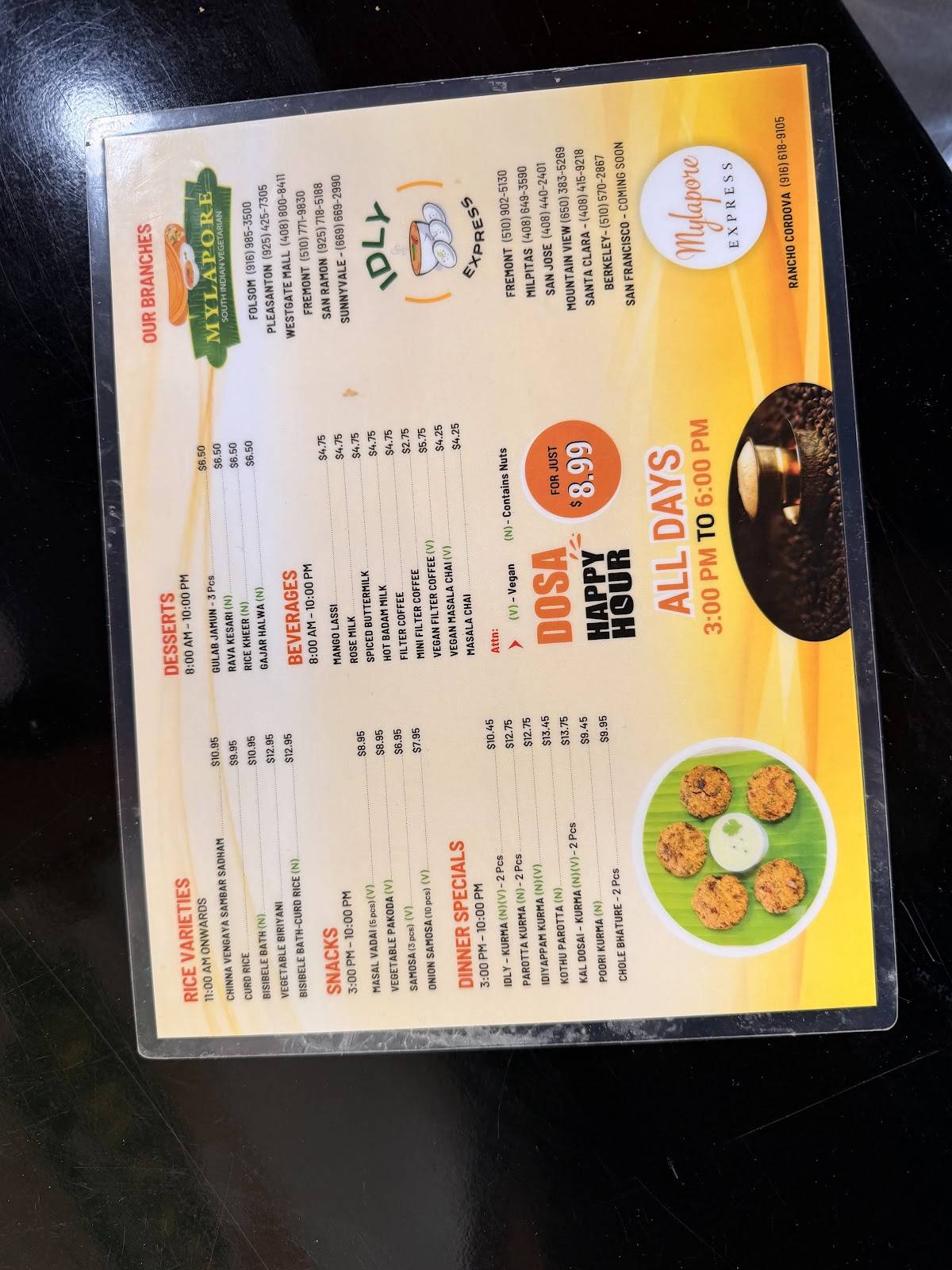 Mylapore - San Ramon меню