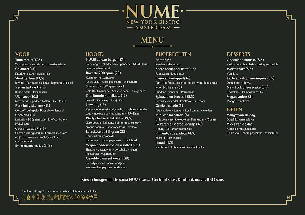 NUME Amsterdam меню