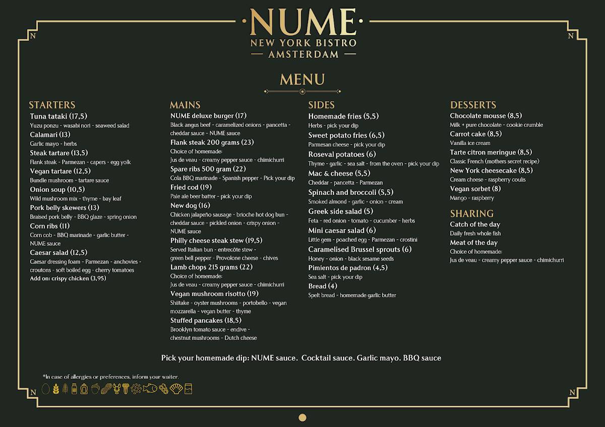 NUME Amsterdam меню