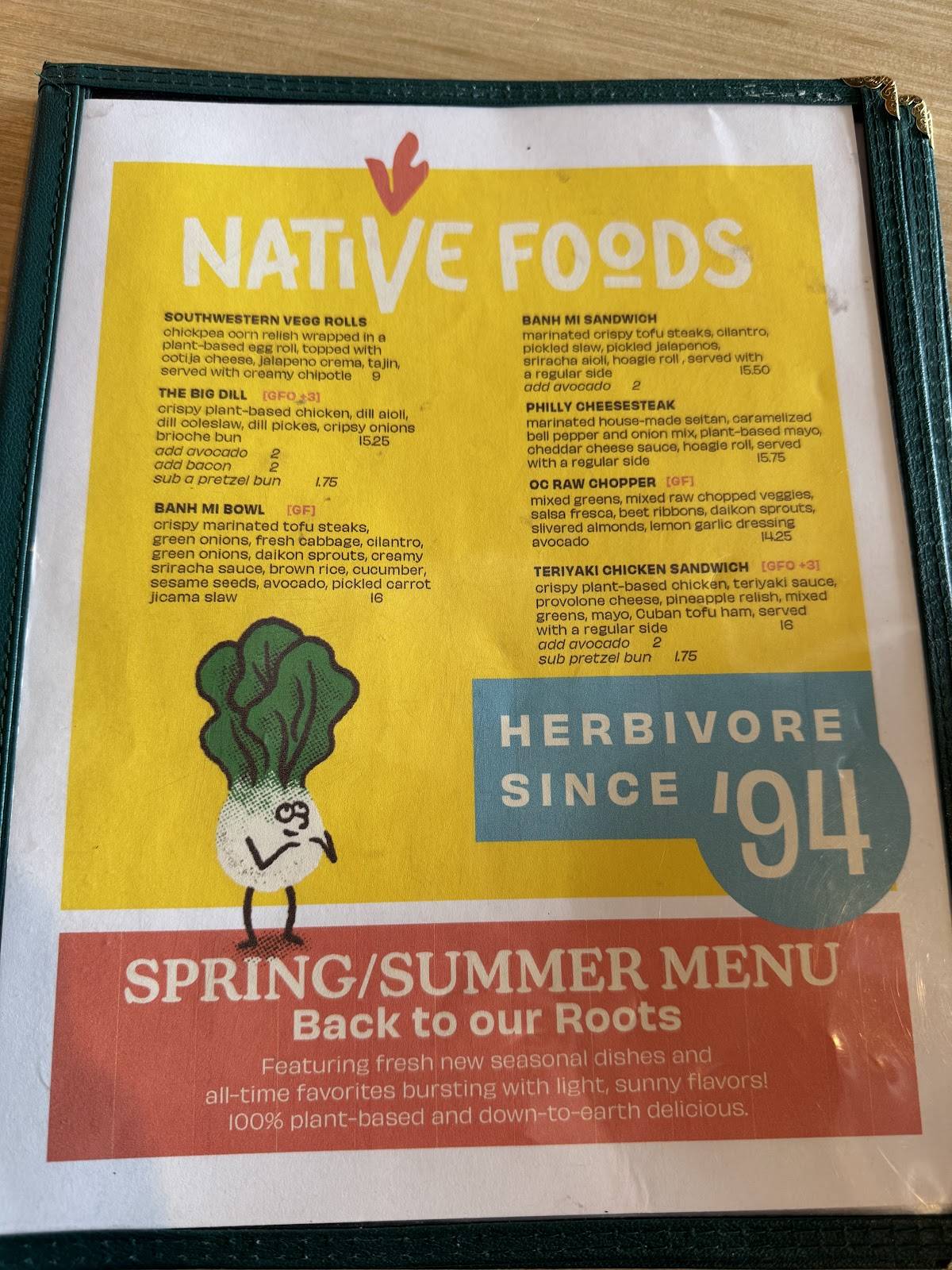 Native Foods меню