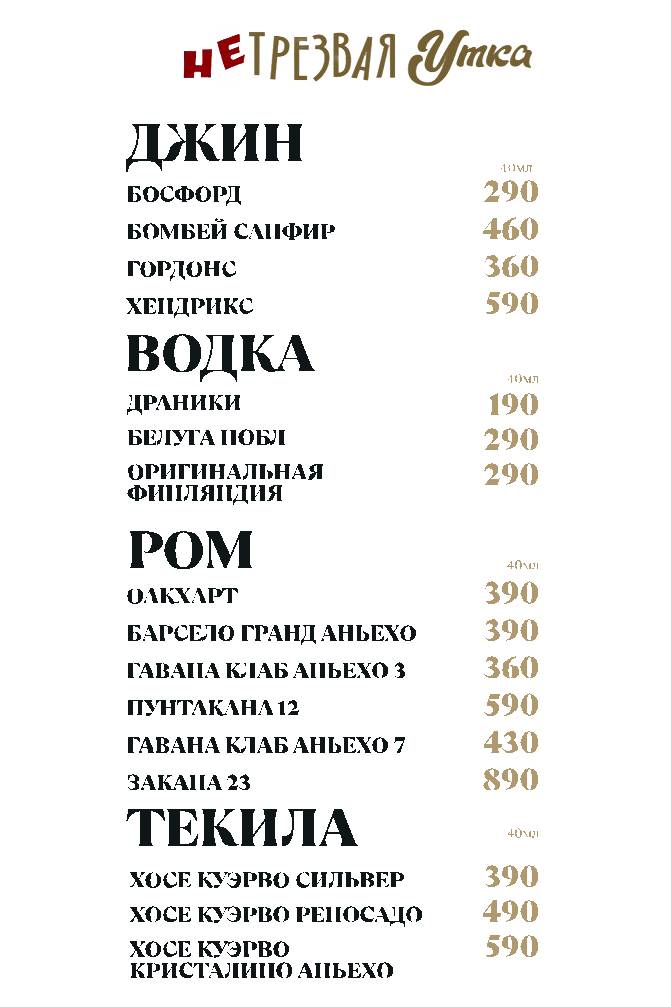 НеТрезвая Утка меню
