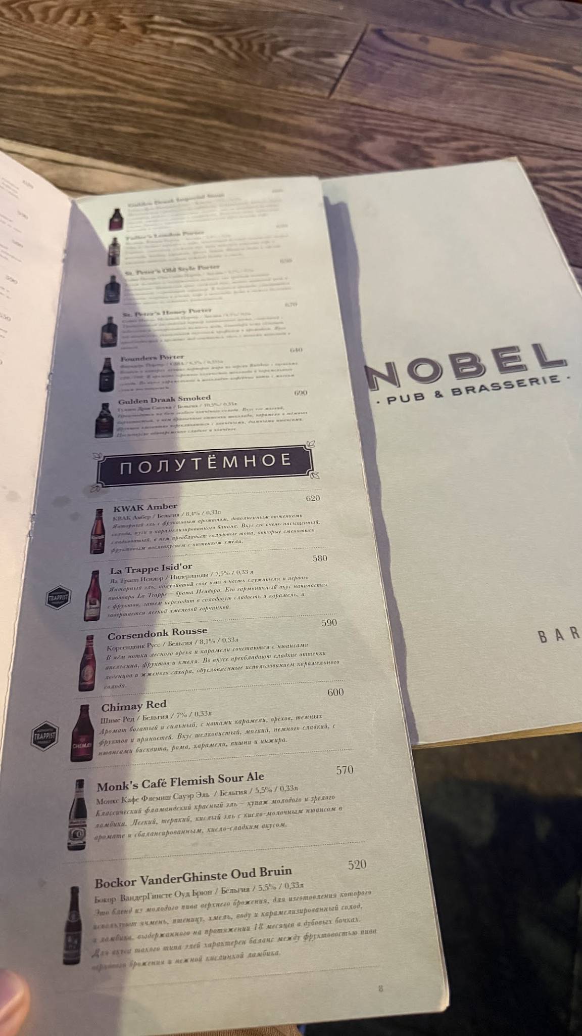 Nobel меню