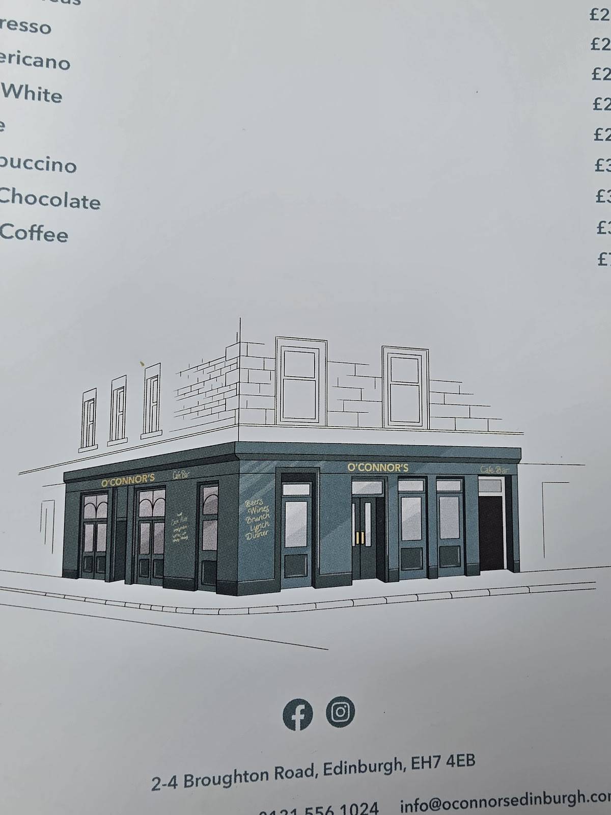 O'Connor's меню