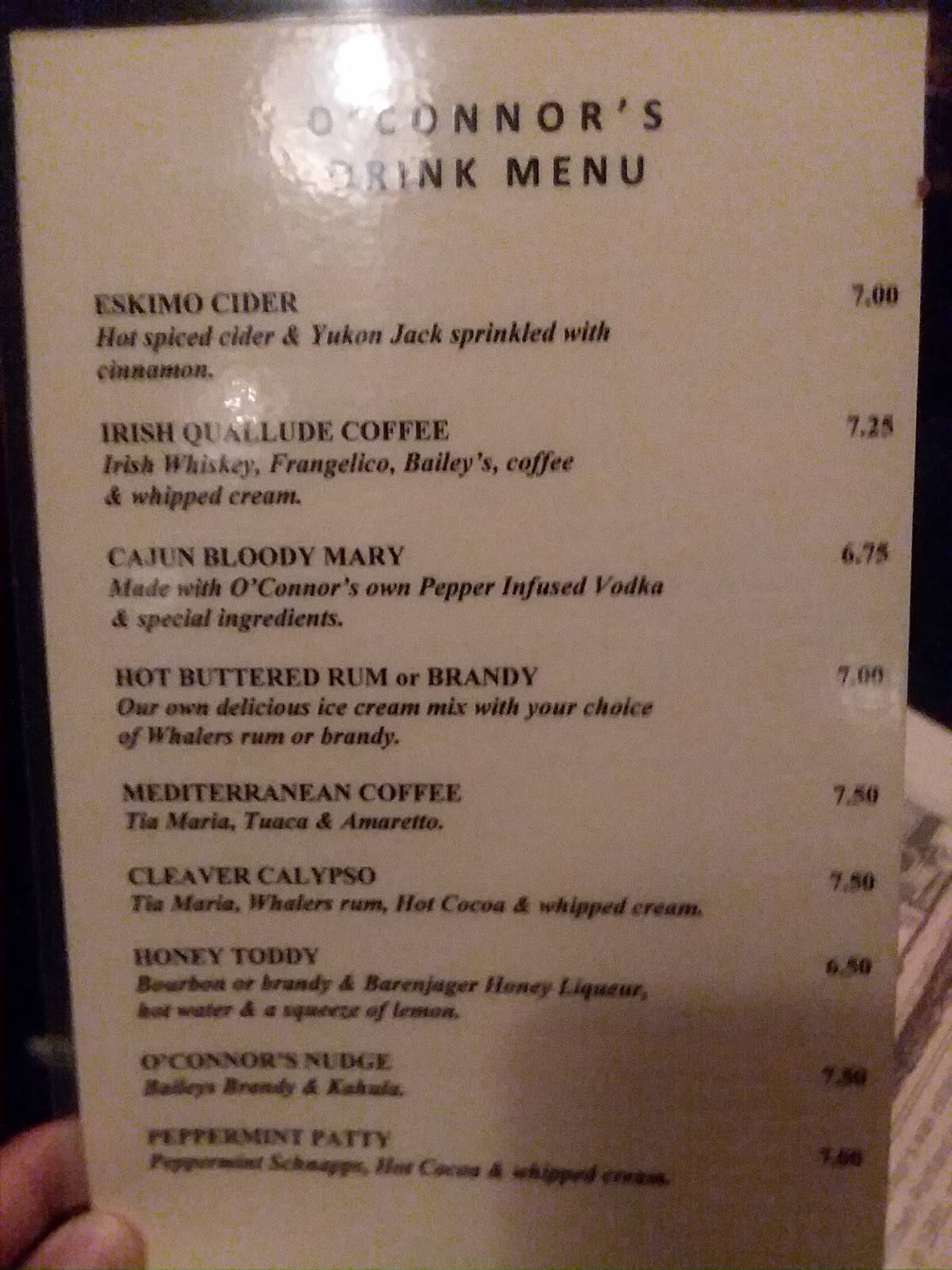O'Connor's Restaurant меню