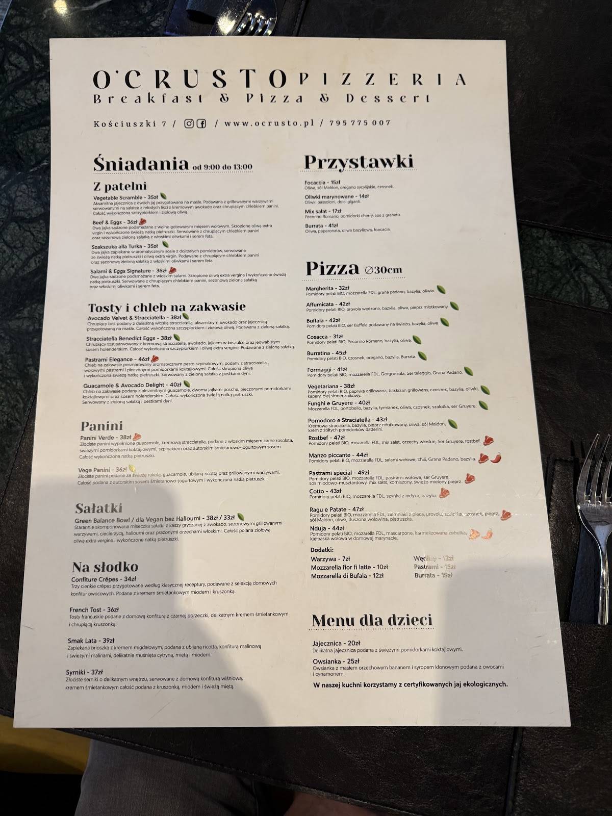 O'Crusto Pizzeria меню