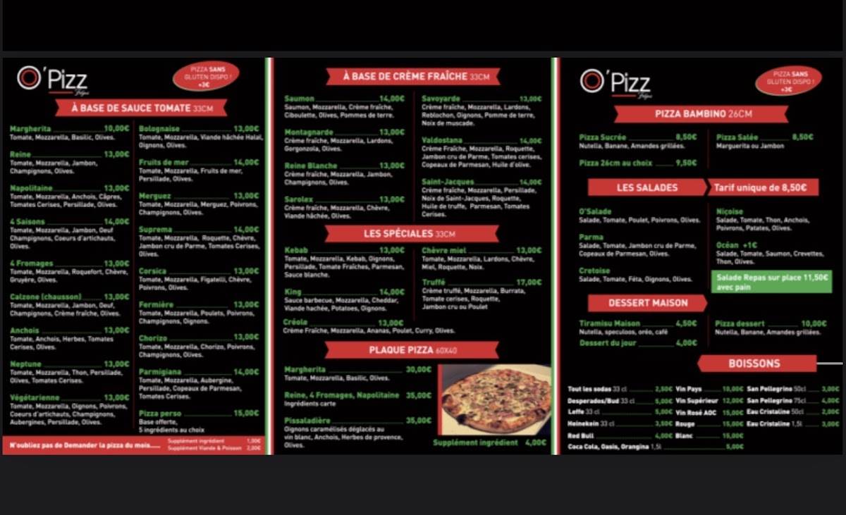 O'Pizz меню