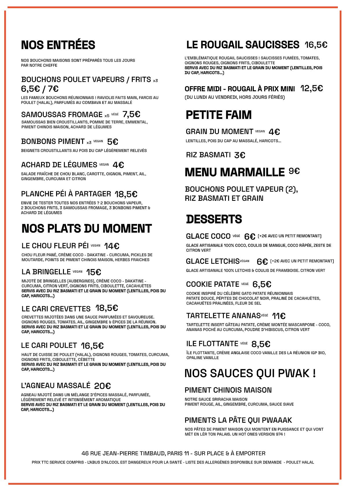 OTÉ - cuisine réunionnaise меню