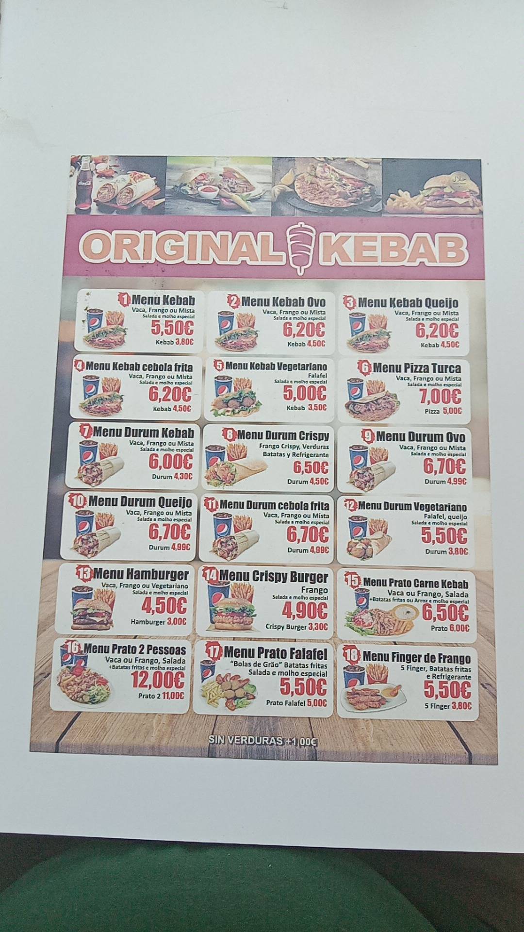 Original kebab меню