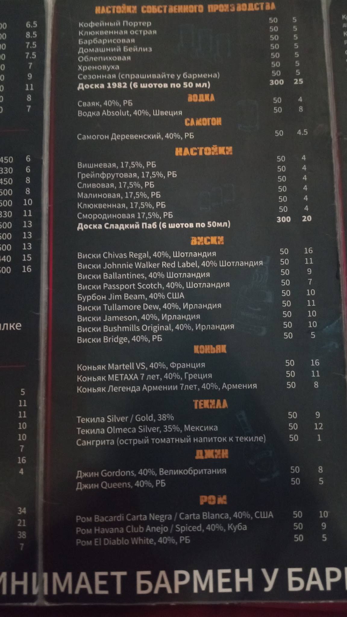 Паб 82 на Динамо меню