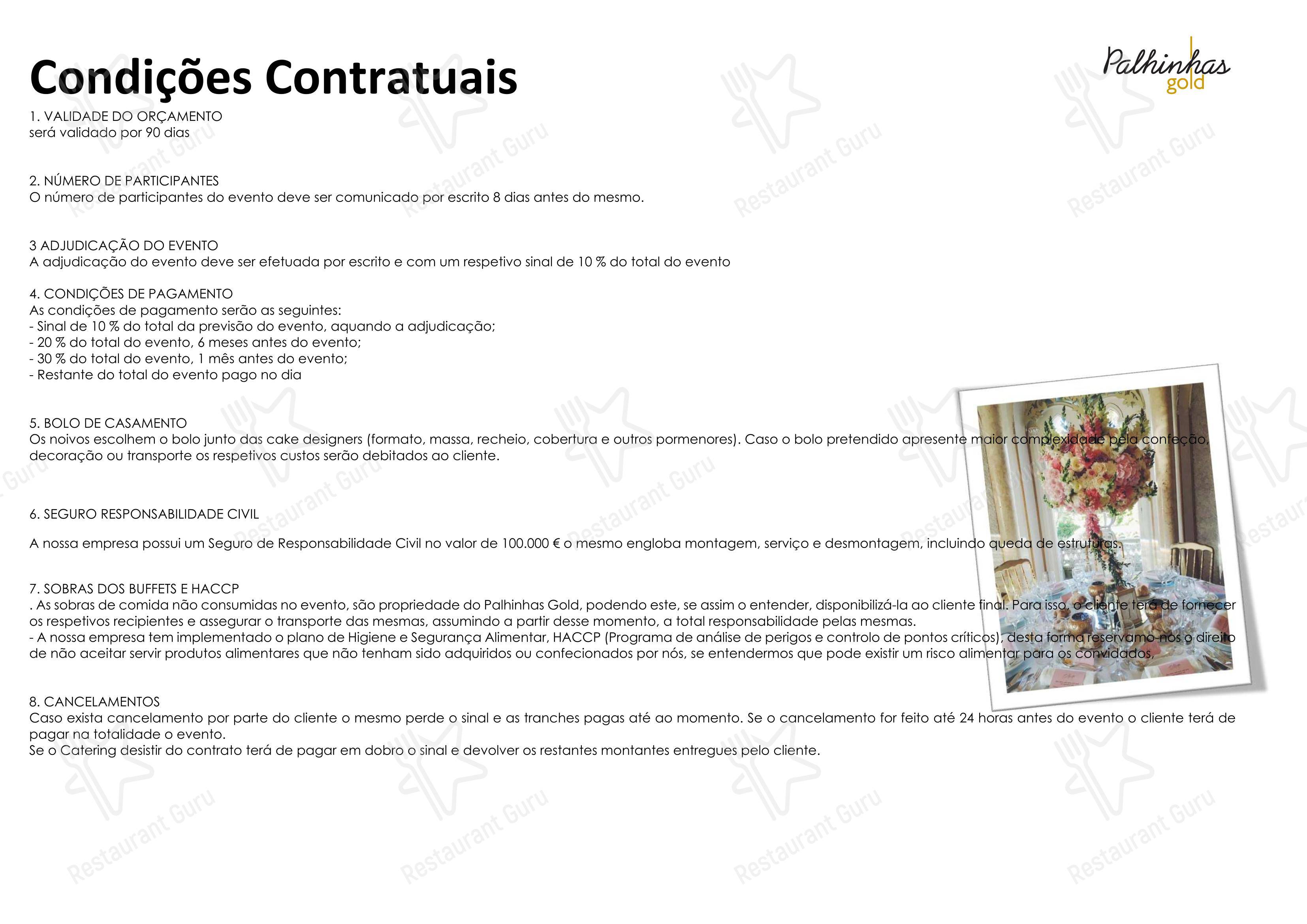 Catering Menu ресторана Palhinhas Gold