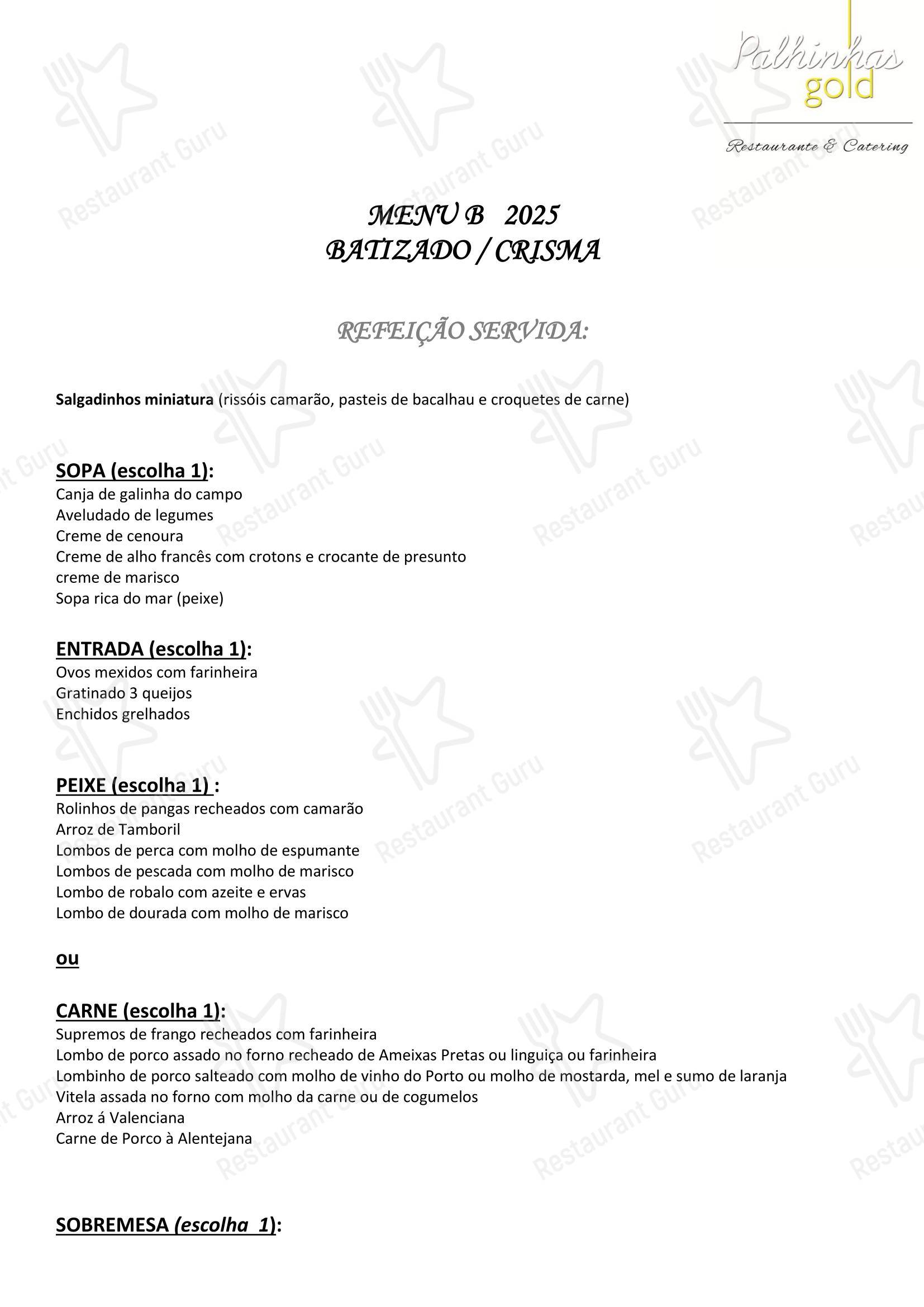 Lunch Menu ресторана Palhinhas Gold