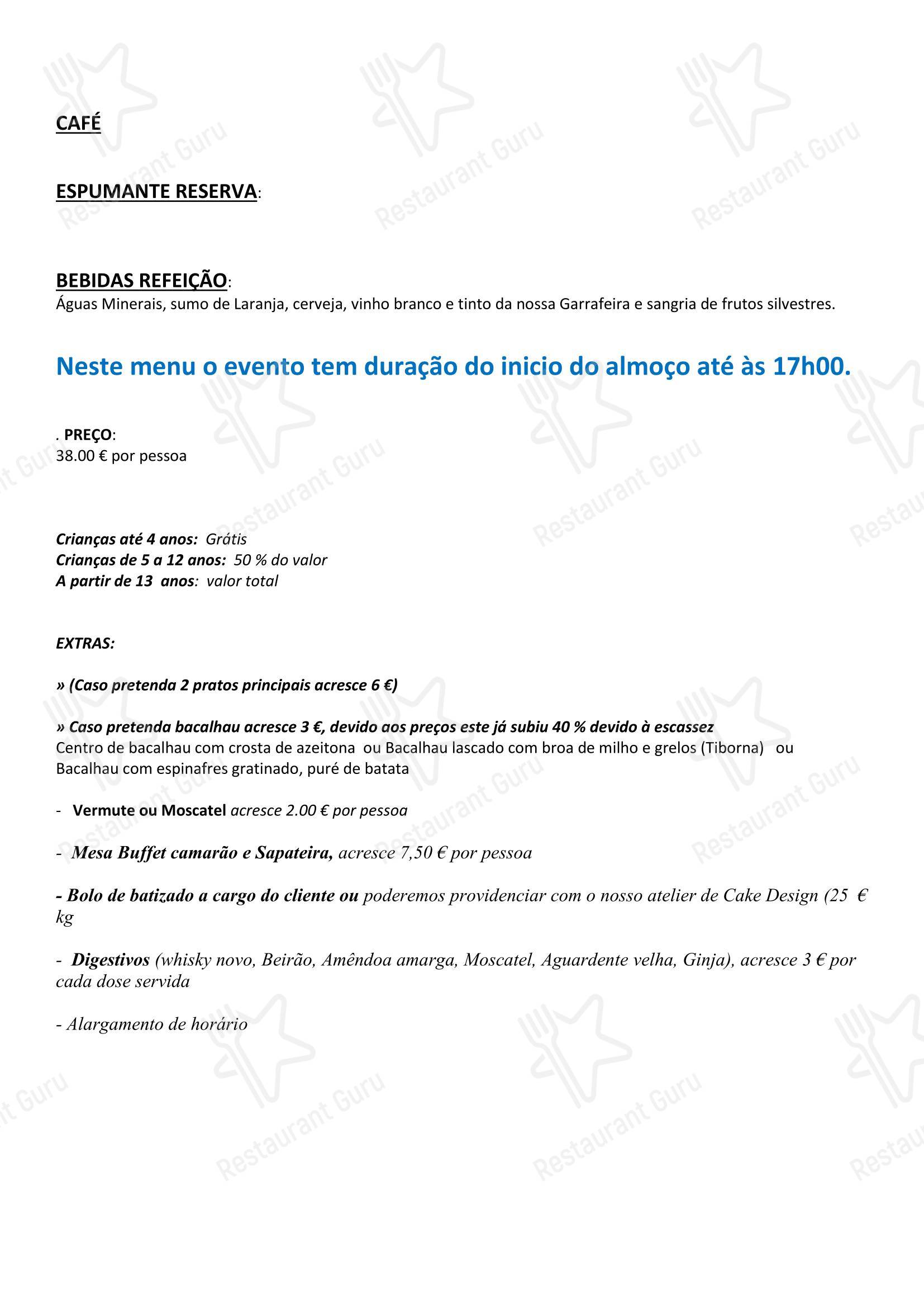 Takeaway Menu ресторана Palhinhas Gold в Риу-Майоре