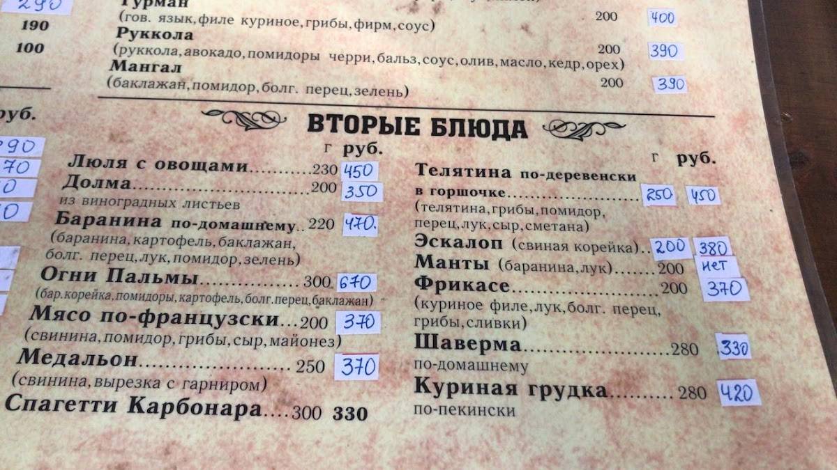 Пальма меню