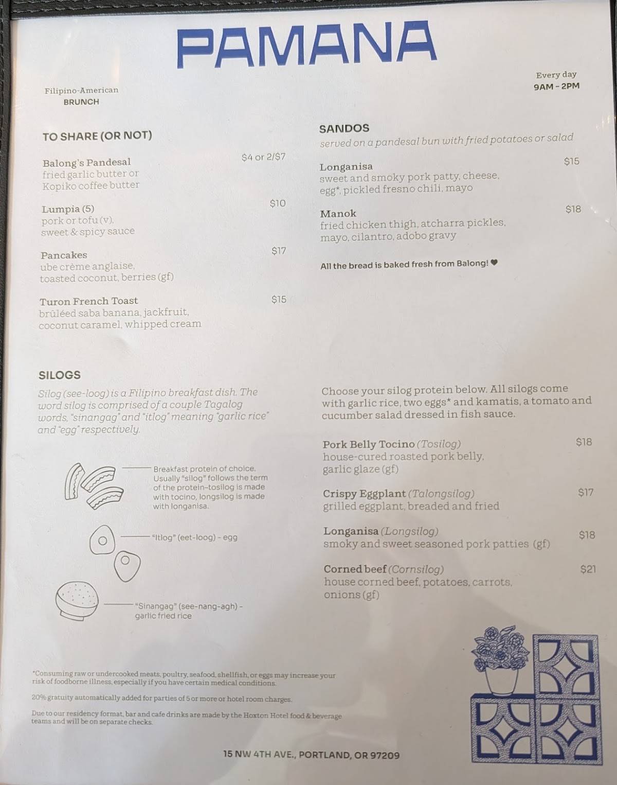 Pamana Filipino American Restaurant меню