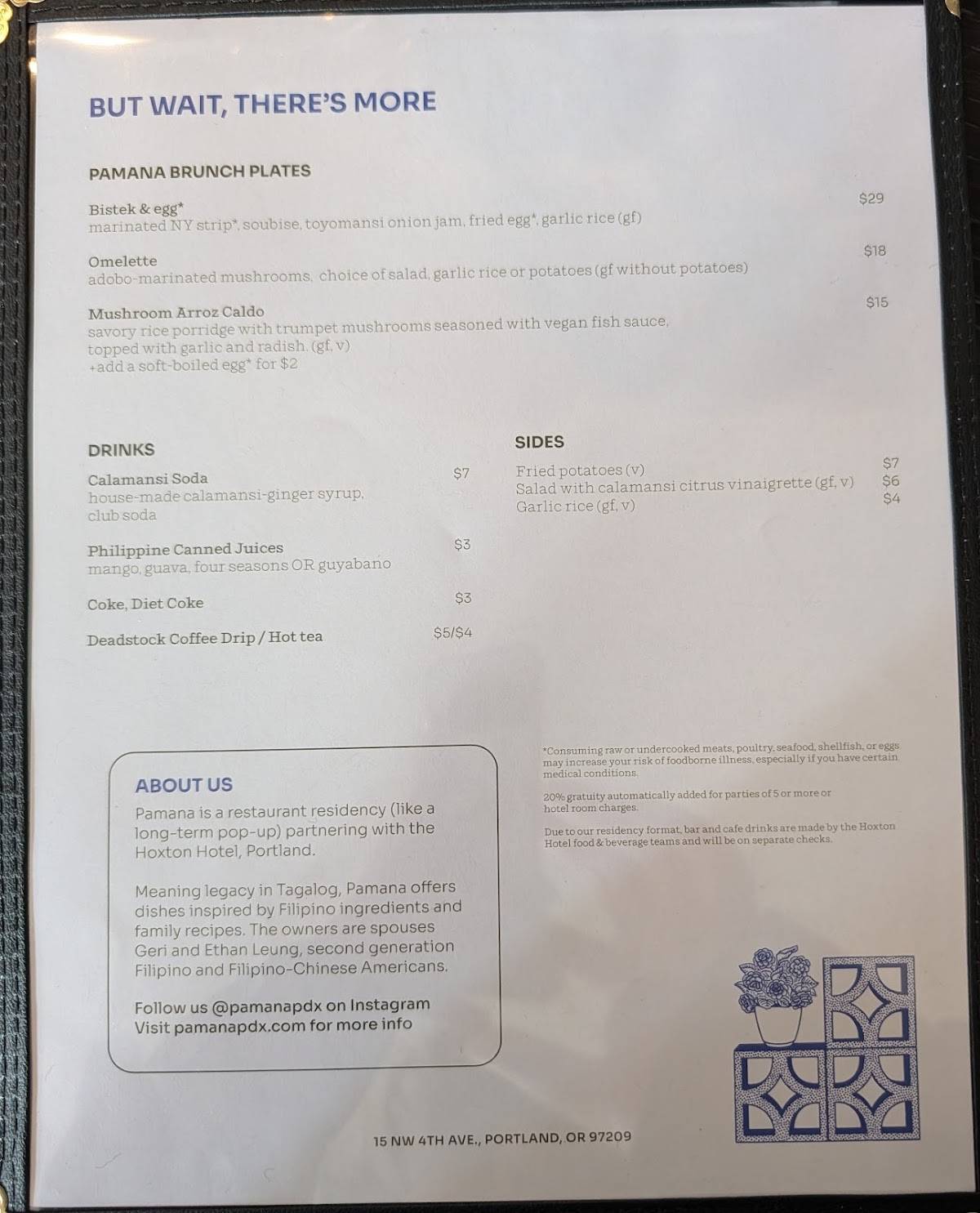 Pamana Filipino American Restaurant меню