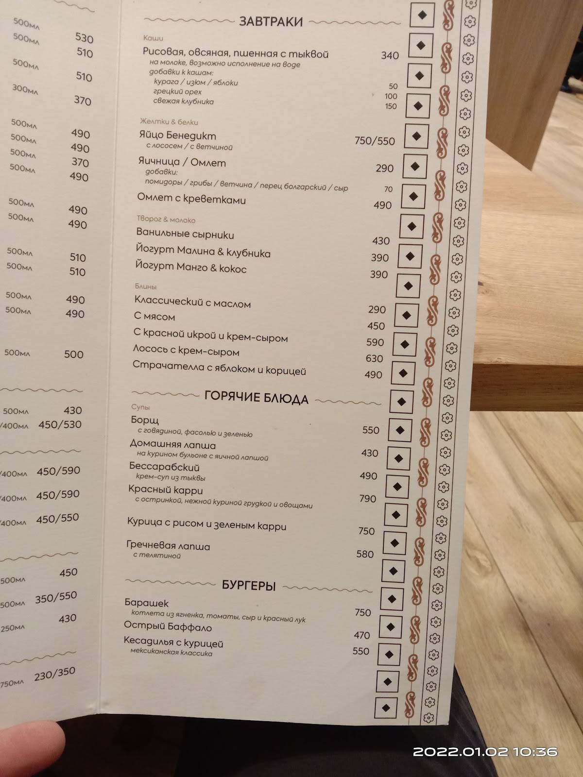 Papakha меню