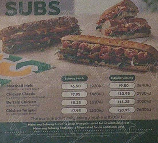 Subway Restaurant меню