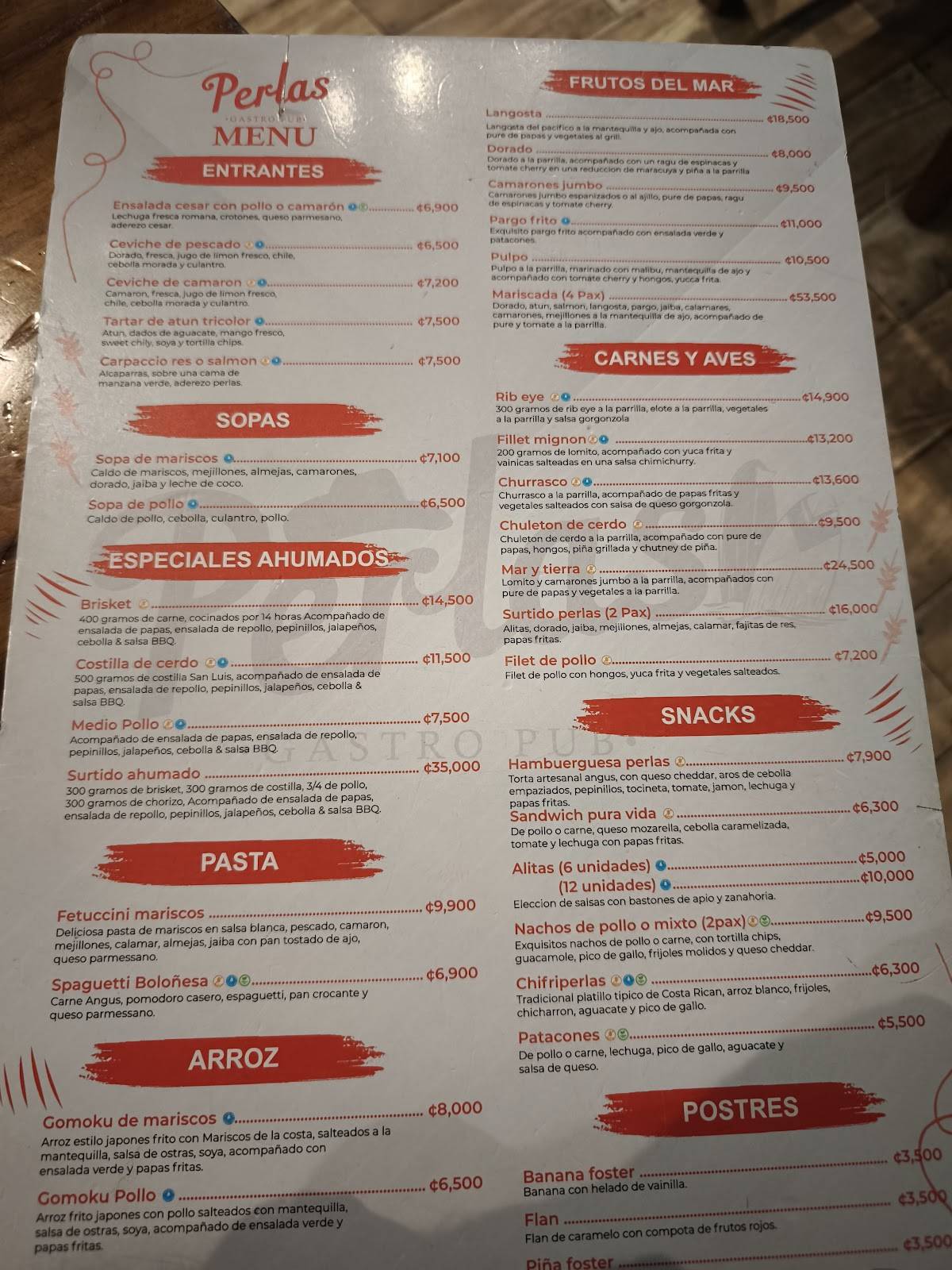 Perlas меню